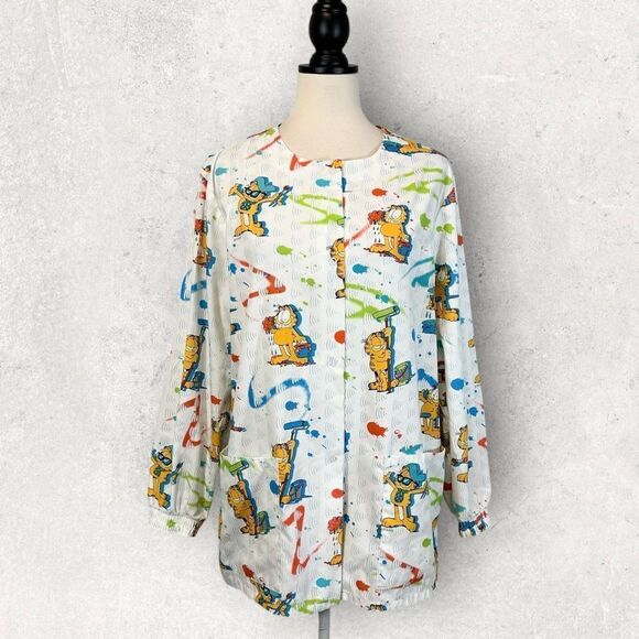 Vintage Garfield Scrub Jacket Cherokee Brand Painter Artist Cartoon Size S - Picture 2 of 13